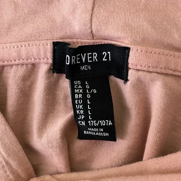 Forever 21 Faux Layered Short Sleeve Hoodie Shirt (Size:L, Color:Dusty-Pink) - Picture 3 of 4